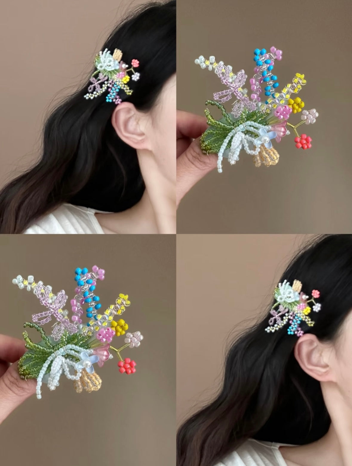 Beaded Bouquet Hair Clip β Handcrafted Floral Bang & Side Barrette