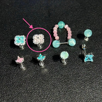 Fresh Mint Clover Cartilage Stud & Pastel Mountain Ear Chain Set – Green Starburst Stud Earrings