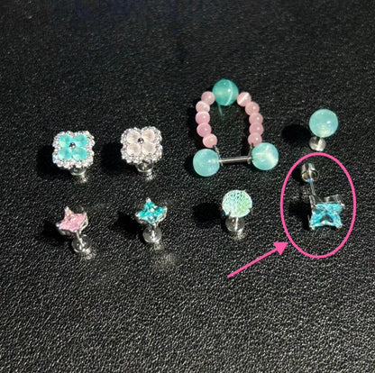 Fresh Mint Clover Cartilage Stud & Pastel Mountain Ear Chain Set – Green Starburst Stud Earrings