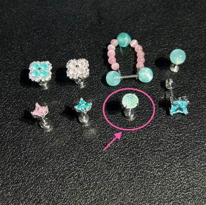 Fresh Mint Clover Cartilage Stud & Pastel Mountain Ear Chain Set – Green Starburst Stud Earrings