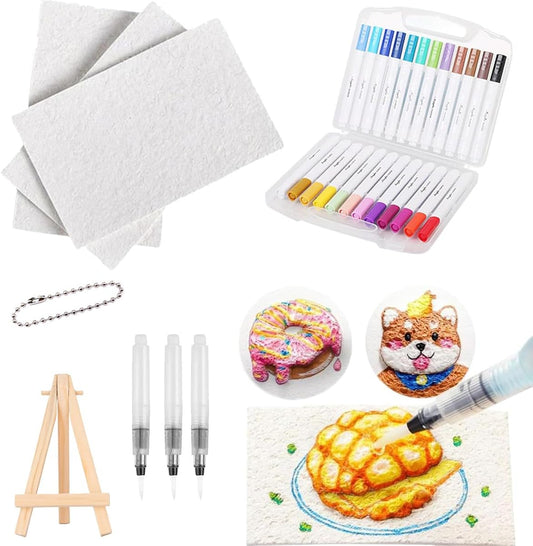 10PCS Magic Puffy Paint, 3D Magic Foam Texture Painting Kit with Bubble Drawing Pens, DIY Popcorn Art Supplies Canvas Sponge for Kids Creative Crafts