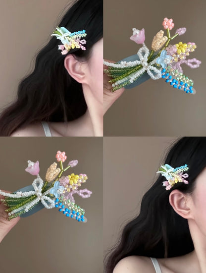 Beaded Bouquet Hair Clip – Handcrafted Floral Bang & Side Barrette