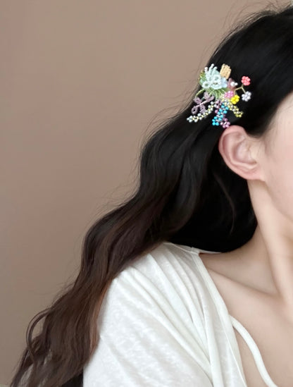 Beaded Bouquet Hair Clip – Handcrafted Floral Bang & Side Barrette