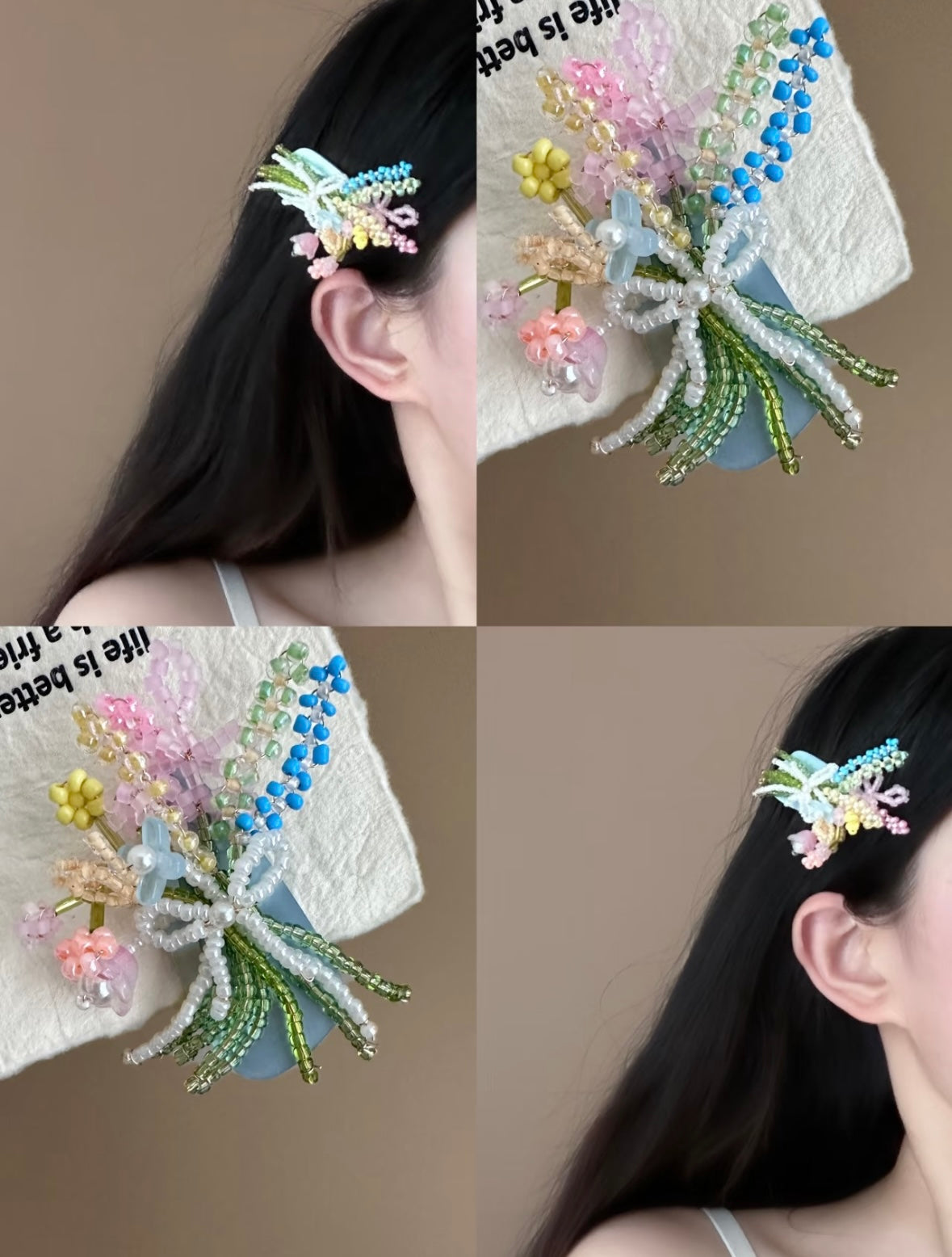 Beaded Bouquet Hair Clip – Handcrafted Floral Bang & Side Barrette