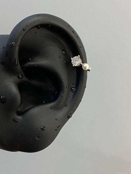 Elegant Pearl & Zircon Ear Cuff – Dainty Hoop for Lobe or Helix